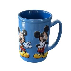 Disney World Mickey Mouse 3D Embossed Blue Ceramic Coffee Mug Souvenir 5 Inch